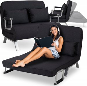 Sofa Rozkładana Do Spania Leżak Łóżko Leżanka Fotel Dwuosobowy Czarna BART2 1