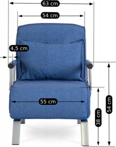 Fotel Rozkładany Do Spania Leżak Łóżko Sofa Jednoosobowa Niebieski Bart 13