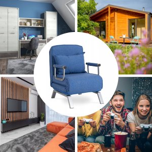 Fotel Rozkładany Do Spania Leżak Łóżko Sofa Jednoosobowa Niebieski Bart 2