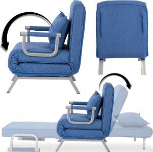 Fotel Rozkładany Do Spania Leżak Łóżko Sofa Jednoosobowa Niebieski Bart 7