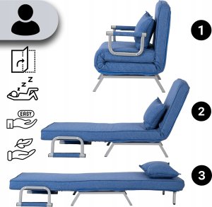 Fotel Rozkładany Do Spania Leżak Łóżko Sofa Jednoosobowa Niebieski Bart 8