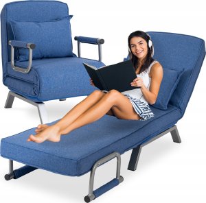 Fotel Rozkładany Do Spania Leżak Łóżko Sofa Jednoosobowa Niebieski Bart 10