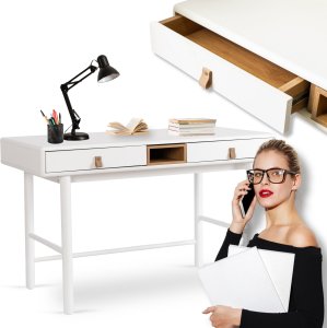 Biurko Loft z Szufladami Białe Drewniane Skandynawskie 120 ATLAS 1
