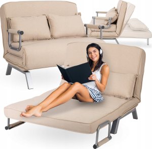 Sofa Rozkładana Do Spania Leżak Łóżko Leżanka Fotel Dwuosobowy Beżowa Bart2 1