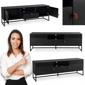 Szafka RTV 160 Czarna Loft z Lamelami GARDA Dwudrzwiowa Ryflowana Do Salonu 1
