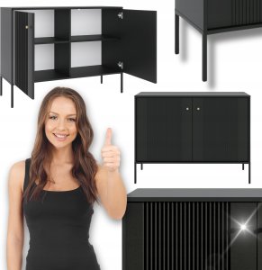 Komoda Czarna Mała Ryflowana z Lamelami SOFT Nowoczesna Do Salonu Sypialni 1