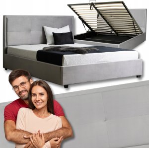 Łóżko 160x200 z Pojemnikiem Podwójne Do Sypialni Loft Szare Welurowe ANDRE 1