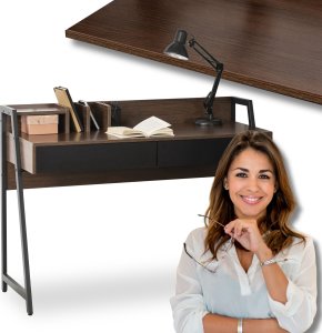 Biurko Loft Industrialne Organizer Z Szufladami Prostokątne Brązowe CASS 1