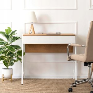 Biurko Małe Z Szufladami Loft Dla Dziecka Młodzieżowe Wąskie Dąb Białe MORI 3