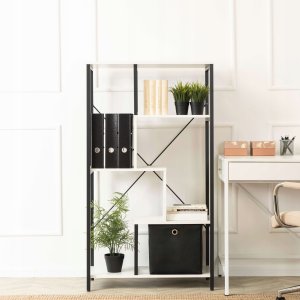 Regał Biurowy Otwarty Na Książki Na Zabawki Do Pokoju Loft Biały Czarny TIM 2