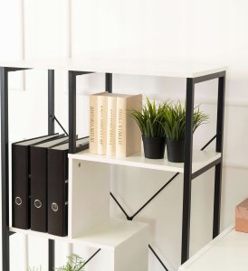 Regał Biurowy Otwarty Na Książki Na Zabawki Do Pokoju Loft Biały Czarny TIM 5