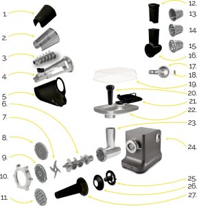 Maszynka do mielenia mięsa Yoer Elektryczna MASZYNKA do mielenia MIĘSA 6w1 + Szatkownica - Grindo MG01G 4