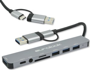 HUB ADAPTER UNIWERSALNY ROZDZIELACZ USB-C 8w1 CZYTNIK SD USB 3.0 AUDIO EUROLOOK HUB-01C 1