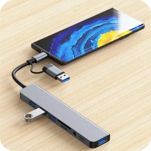 HUB ADAPTER UNIWERSALNY ROZDZIELACZ USB-C 8w1 CZYTNIK SD USB 3.0 AUDIO EUROLOOK HUB-01C 2