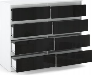 Duża Komoda Biała z Szufladami Czarny Połysk 120 CM Szafka Z Szufladami Rtv 2