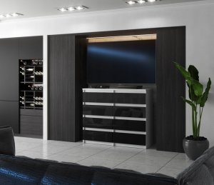 Duża Komoda Biała z Szufladami Czarny Połysk 120 CM Szafka Z Szufladami Rtv 3