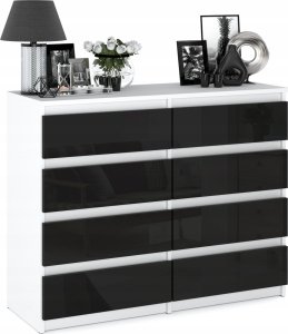Duża Komoda Biała z Szufladami Czarny Połysk 120 CM Szafka Z Szufladami Rtv 5