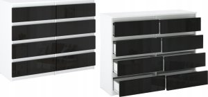 Duża Komoda Biała z Szufladami Czarny Połysk 120 CM Szafka Z Szufladami Rtv 6