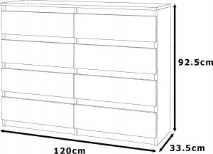 Komoda Biała z 8 Szufladami 120 CM Szafka Rtv Meble Do Salonu Sypialni Loft 7