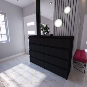 Duża Komoda Czarna z 8 Szufladami 120 CM Pojemna Szafka Rtv Meble Do Salonu 8