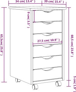 Szafka na kółkach MOSS, z szufladami, miodowy brąz, sosna 9