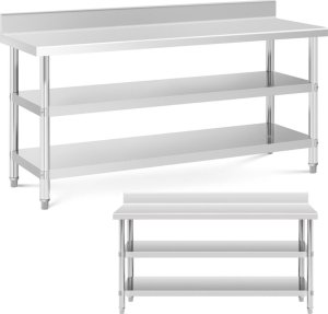 Stół blat roboczy stalowy nierdzewny przyścienny z rantem 2 półki 180x60cm 1