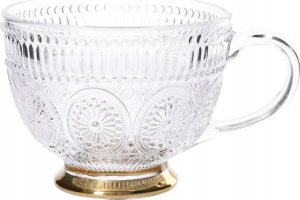 Glass cup Homla BARREL with patterns and a golden base, 360 ml 1