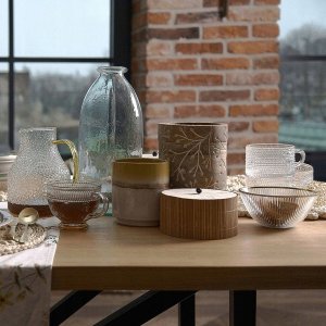 Homla Glass cup BARREL with patterns and a golden base, 360 ml 2