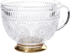 Homla Glass cup BARREL with patterns and a golden base, 360 ml 4