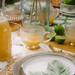 Homla Glass cup BARREL with patterns and a golden base, 360 ml 9