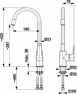 6553-915-81 / KFA / RUMBA BLACK/  BATERIA KUCHENNA ZLEW STOJĄCA Z ELASTYCZNĄ WYLEWKĄ CZARNY / 3