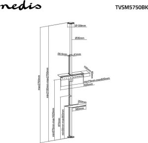 Nedis TVSM5750BK uchwyt do telewizorów 177,8 cm (70") Czarny, Srebrny 5