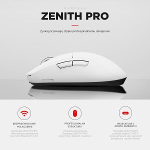 Mysz Rampage Zenith Pro 26000 DPI biała + odbiornik 4 KHz PAW3395 BT 5.2  (ZENITHPRO-WHITE) 10