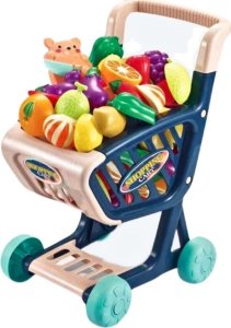 LeanToys Wózek Sklepowy Dla Dzieci Warzywa Do Krojenia Granatowy LEAN Toys 2