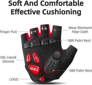 Rękawiczki rowerowe z wkładkami żelowymi rozmiar XL czarno-czerwone 3