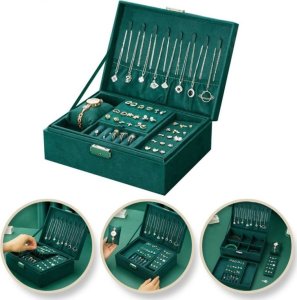 Szkatułka na biżuterię kuferek etui organizer butelkowa zieleń pudełko PD133 1