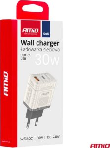 Ładowarka sieciowa Quick Charge GaN 30W USB-A + USB-C AMIO-04286 3