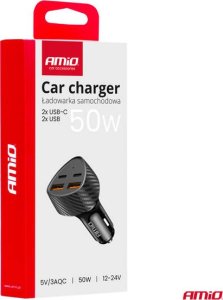 Ładowarka samochodowa 50W 2x USB-A + 2x USB-C AMIO-04284 6