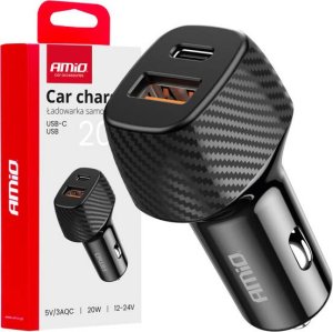 Ładowarka samochodowa QC+PD 20W USB-A + USB-C AMIO-04282 1