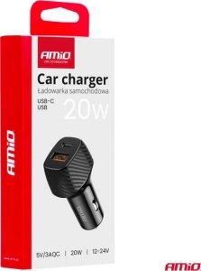 Ładowarka samochodowa QC+PD 20W USB-A + USB-C AMIO-04282 5