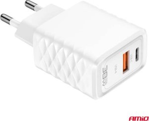Ładowarka sieciowa Quick Charge GaN 38W USB-A + USB-C AMIO-04287 4
