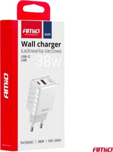 Ładowarka sieciowa Quick Charge GaN 38W USB-A + USB-C AMIO-04287 5