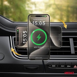 AMiO Uchwyt samochodowy na telefon szybę i kokpit z szybką ładowarkę indukcyjną Qi2 15W AMIO-04181 5
