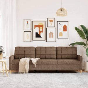 vidaXL Sofa 3-osobowa, brązowa, 210 cm, tapicerowana tkaniną 3