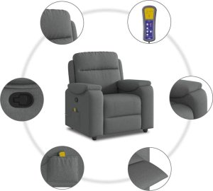 vidaXL Rozkładany fotel masujący, ciemnoszary, obity tkaniną 8