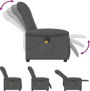 vidaXL Rozkładany fotel masujący, elektryczny, ciemnoszary, tkanina 8