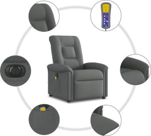 vidaXL Rozkładany fotel masujący, elektryczny, ciemnoszary, tkanina 10