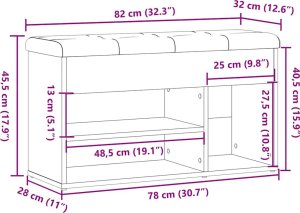vidaXL Ławka ze schowkiem na buty, stare drewno, 82x32x45,5 cm 10