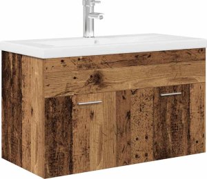 vidaXL Szafka pod umywalkę z wbudowaną umywalką i baterią Stare drewno 2