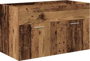 vidaXL Szafka pod umywalkę z wbudowaną umywalką i baterią Stare drewno 4